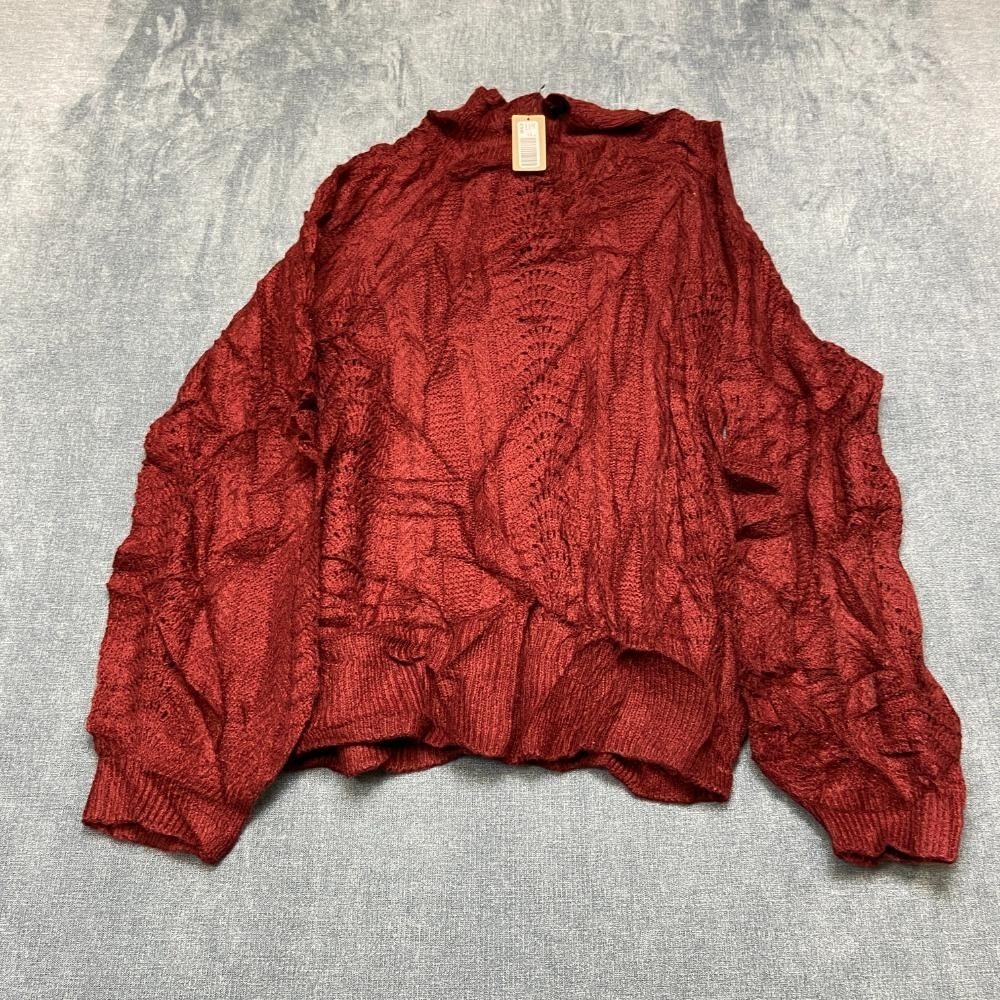 RW&CO. Sweater Women Medium Burgundy Floral Acrylic Slouchy Textured Winter Cozy